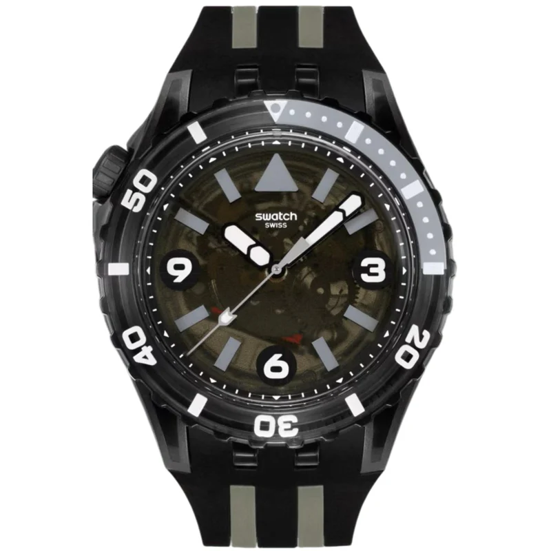 Swatch SCUBAQUA Black Sea Nettle Black Bioceramic Dial Silicone Strap Watch SSCU09B100