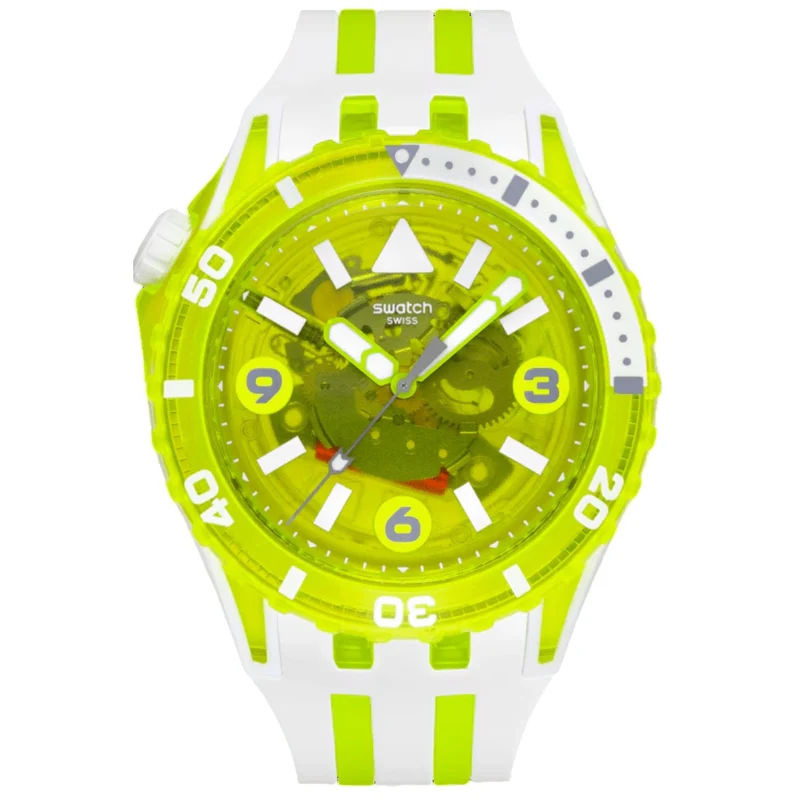 Swatch SCUBAQUA Egg Yolk Yellow Bioceramic Dial Silicone Strap Watch SSCU09J100