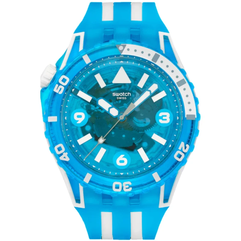 Swatch SCUBAQUA Blue Fire Blue Bioceramic Dial Silicone Strap Watch SSCU09S100