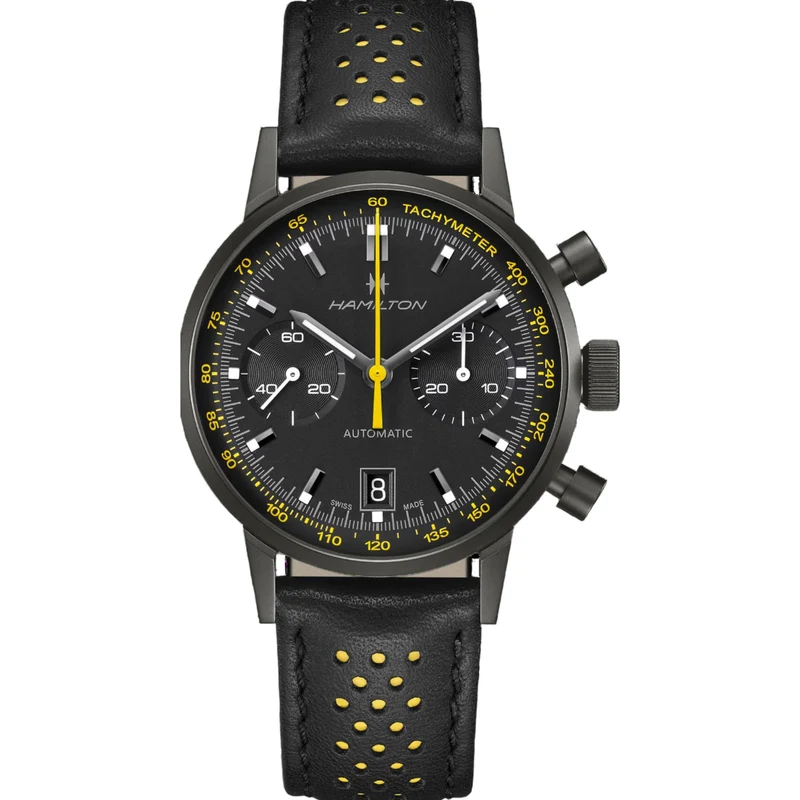 Hamilton American Classic 40mm Chronograph Black Dial Leather Mens Automatic Watch H38446731