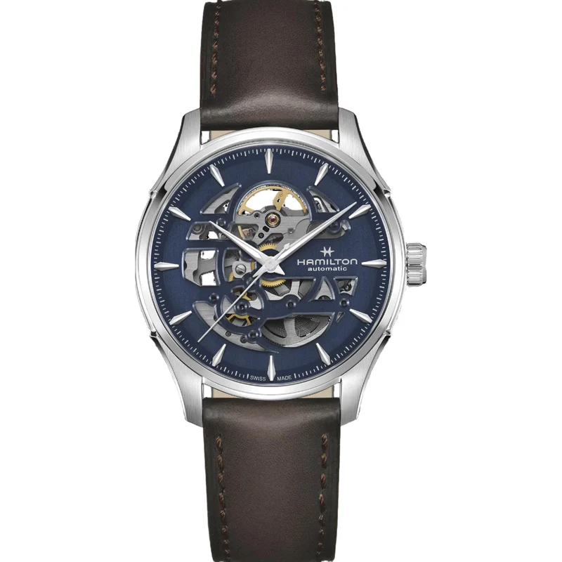 Hamilton Jazzmaster 40mm Skeleton Blue Dial Leather Mens Automatic Watch H42535541