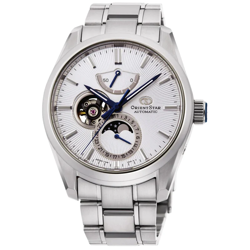 Orient Star Moon Phase 41mm Semi Skeleton White Dial Steel Mens Automatic Watch RE-AY0002S00B