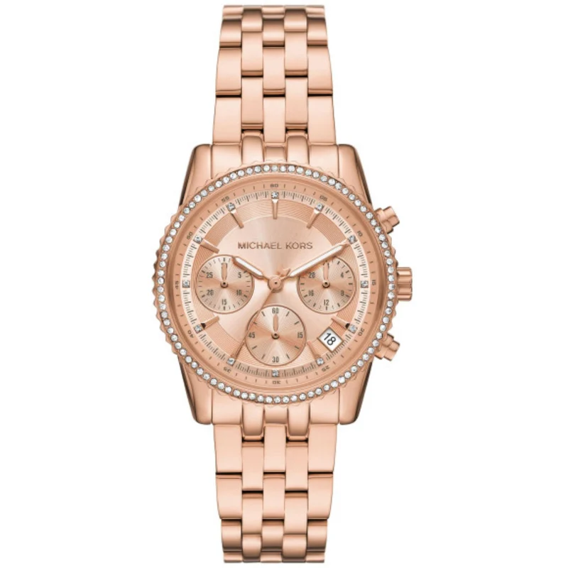 Michael Kors Mini Bryant Chronograph Rose Gold Dial Steel Strap Ladies Watch MK7531