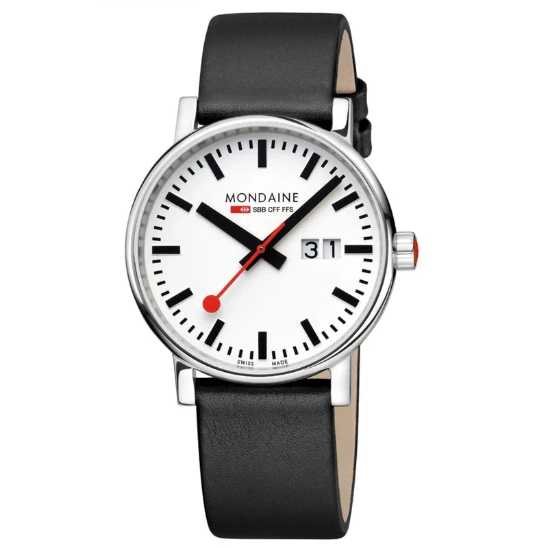 Mondaine Evo2 40mm Big Date White Dial Leather Quartz Watch MSE.40210.LBV