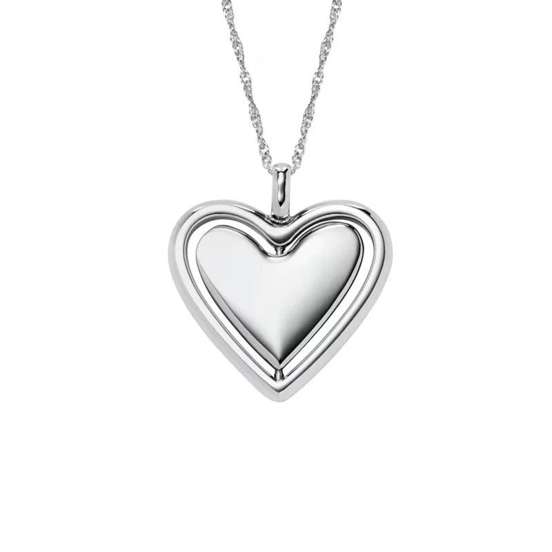 Fossil Legacy Heart Stainless Steel Rotating Pendant Ladies Necklace JF04836040