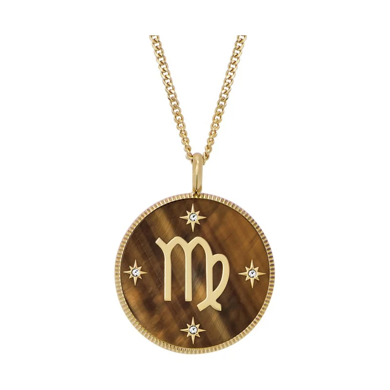 Fossil Written in the Stars Tiger's Eye Virgo Pendant Ladies Necklace JF04843710