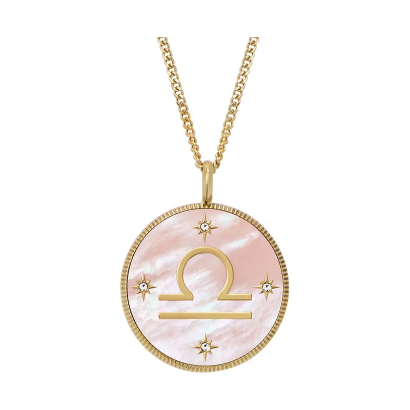 Fossil Written in the Stars Pink Mother-of-Pearl Libra Pendant Ladies Necklace JF04844710