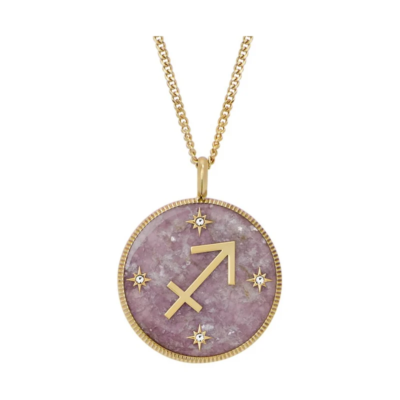 Fossil Written in the Stars Purple Amethyst Sagittarius Pendant Ladies Necklace JF04846710