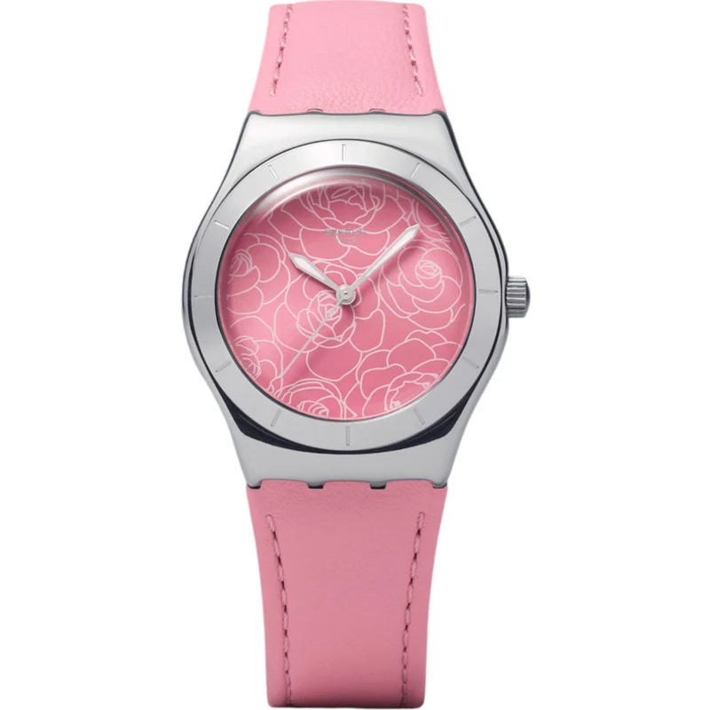 Swatch Pink Petal Promise Pink Dial Leather Strap Watch YLS234