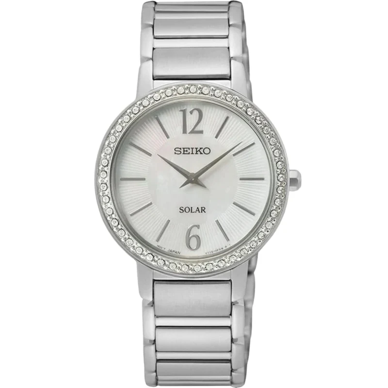 Seiko Essentials 30.5mm Mother Of Pearl Dial Steel Ladies Solar Watch SUP467P1