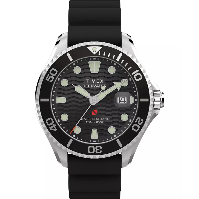 Timex Deep Water 44mm Black Dial Rubber Mens Quartz Watch TW2W81600