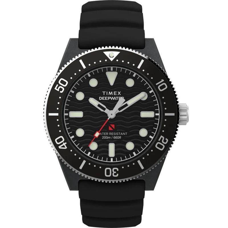 Timex Deep Water 43mm Black Dial Rubber Mens Quartz Watch TW2Y02200