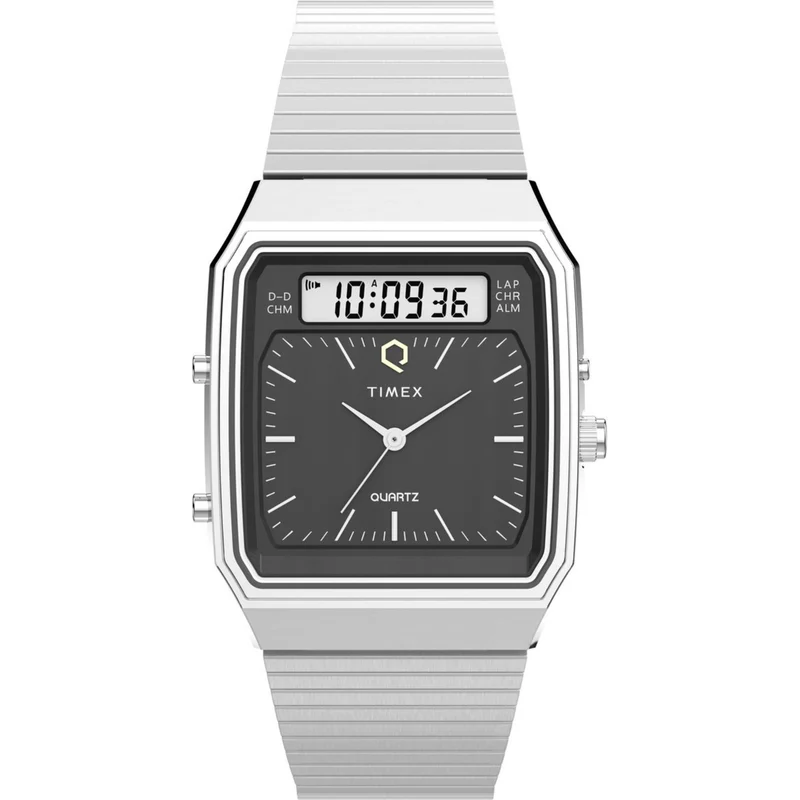 Timex Q 33mm Black Dial Steel Quartz Watch TW2Y05900