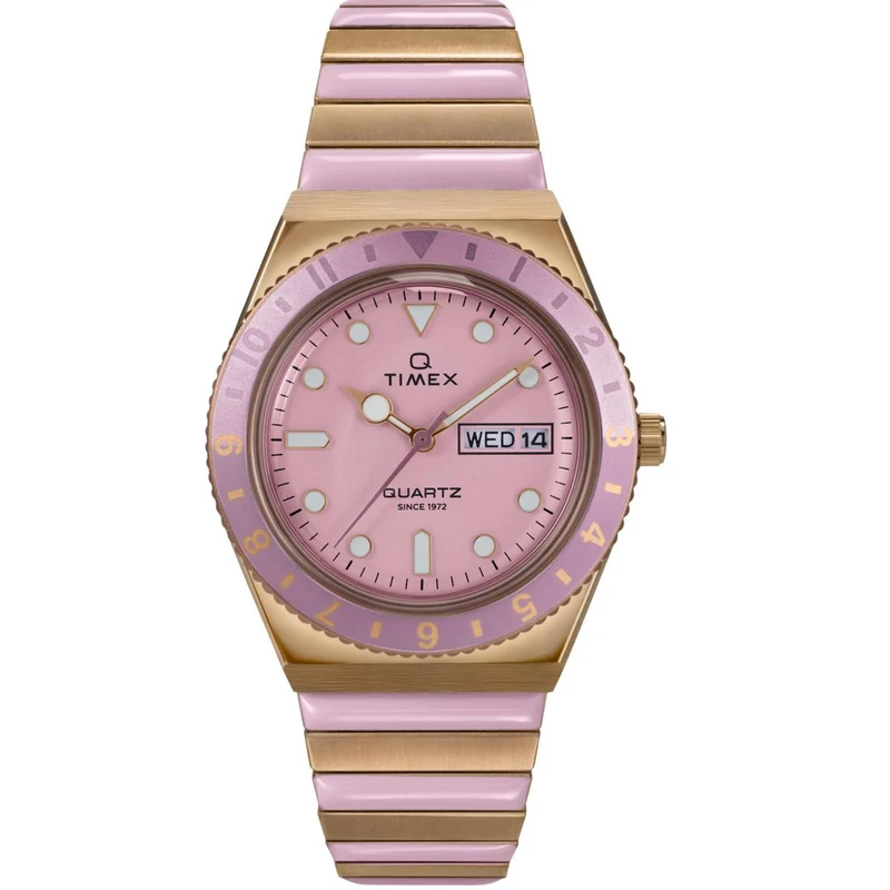 Timex Q 36mm Pink Dial Steel Ladies Quartz Watch TW2W87600