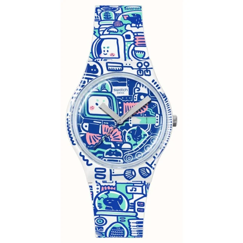 Swatch B-Bot Quartz Multi-coloured Dial Silicone Strap Watch SO28Z702