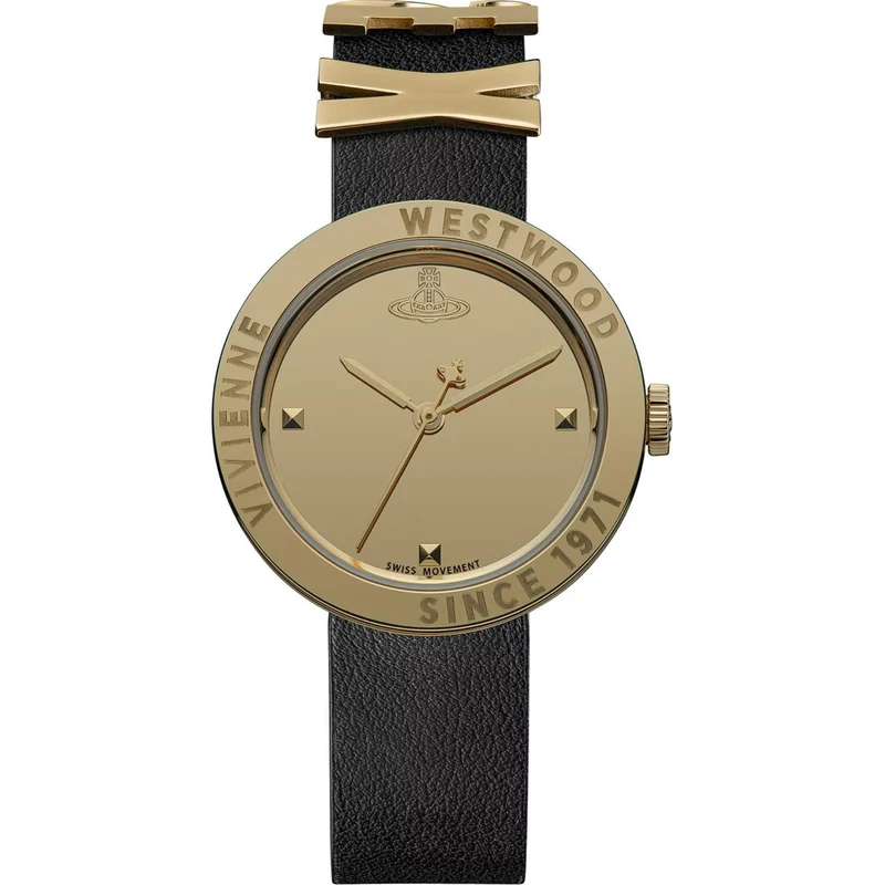Vivienne Westwood Rebel Gold Dial Leather Strap Women's Watch VV303BKGD