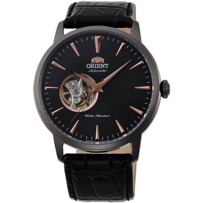 Orient Contemporary 41mm Open Heart Black Dial Leather Mens Automatic Watch TAG02001B0
