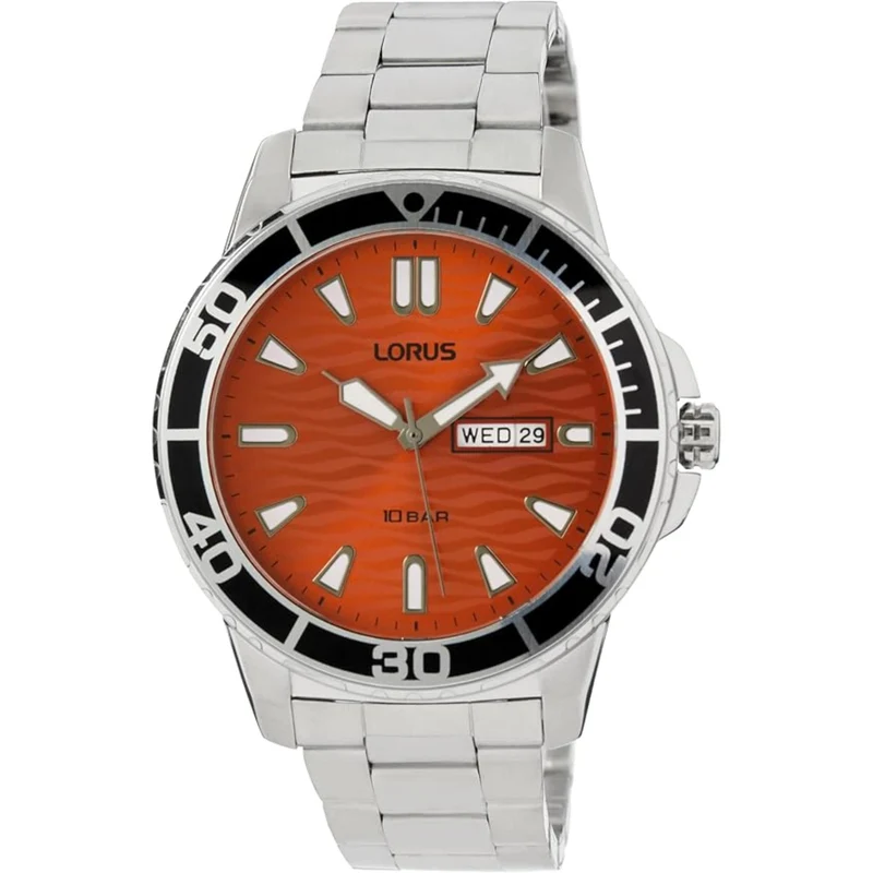 Lorus Sports Orange Dial Steel Strap Men's Watch RH361AX9