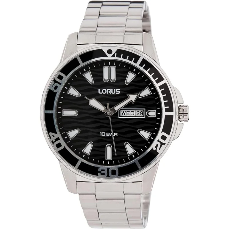 Lorus Quartz Black Dial Steel Strap Men's Watch RH355AX9
