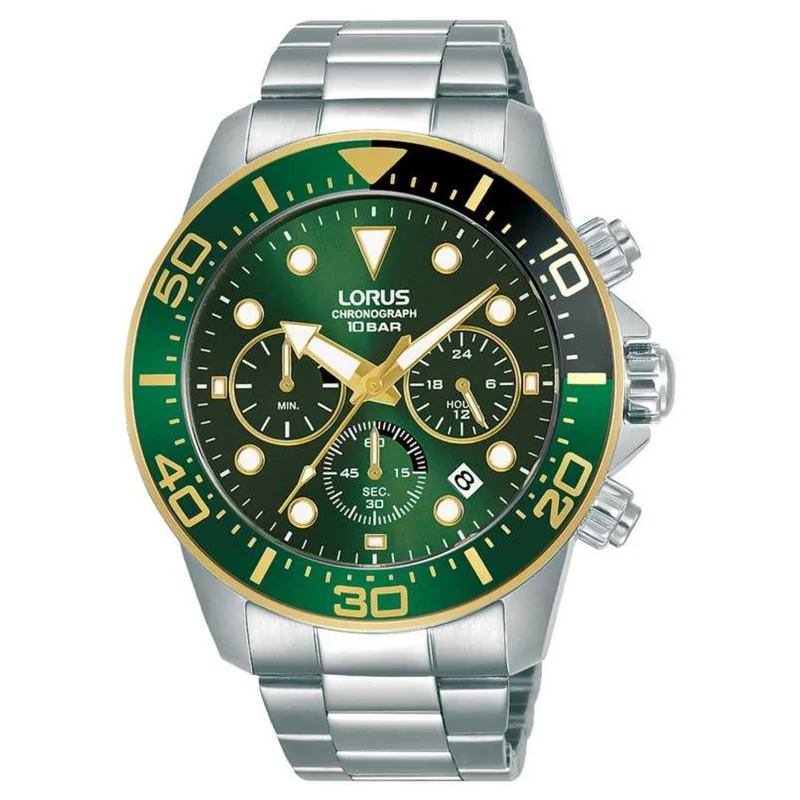 Lorus Chronograph Dark Green Sunray Dial Stainless Steel Men's Watch RT340JX9