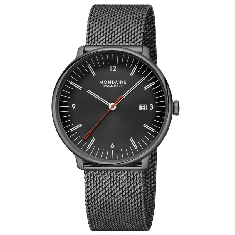 Mondaine Doppio Quartz Black Dial Steel Strap Men's Watch MLE.41220.SM