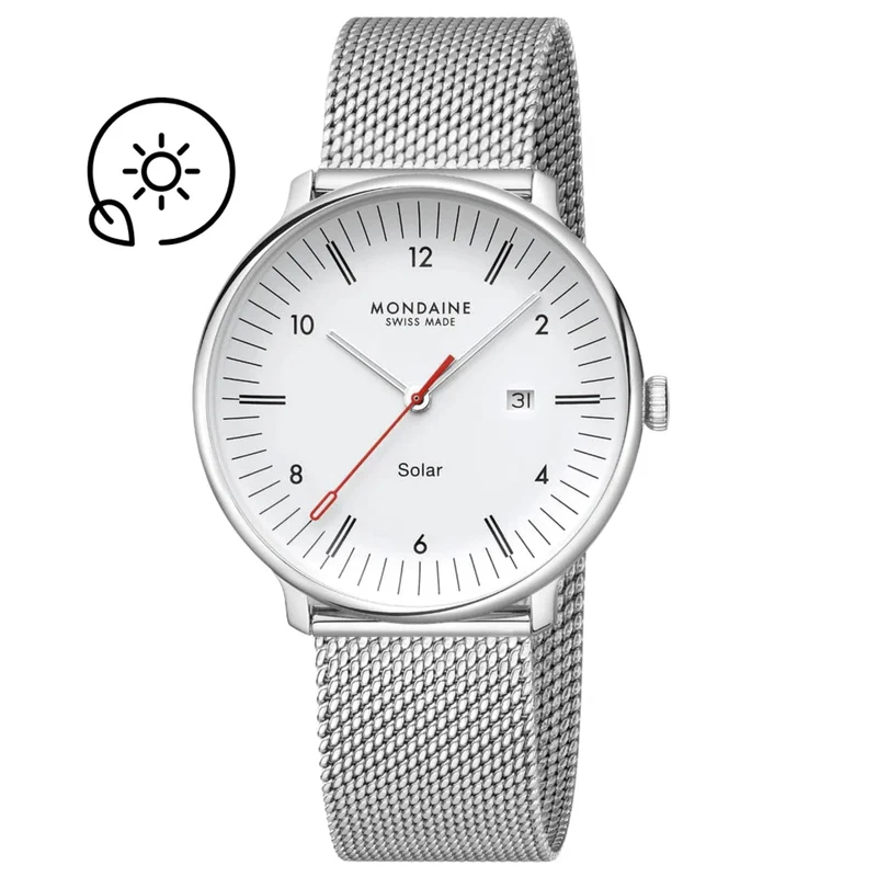 Mondaine Doppio Solar White Dial Steel Strap Men's Watch MLE.41910.SM