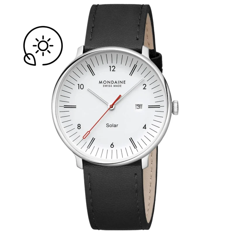 Mondaine Doppio 41mm White Dial Leather Mens Solar Watch MLE.41910.LBV