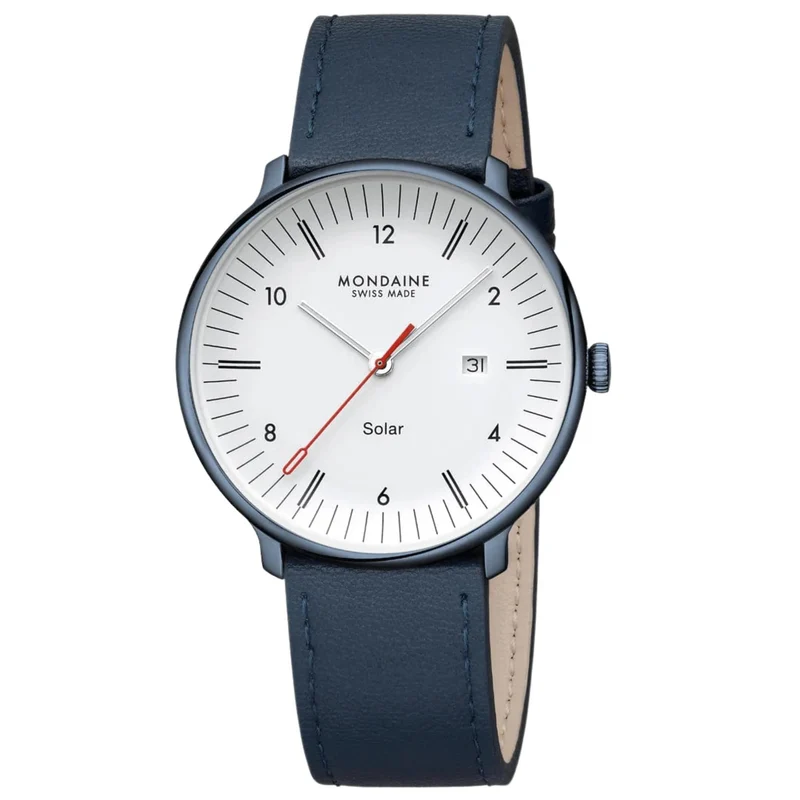 Mondaine Doppio Solar White Dial Leather Strap Men's Watch MLE.41910.LQV
