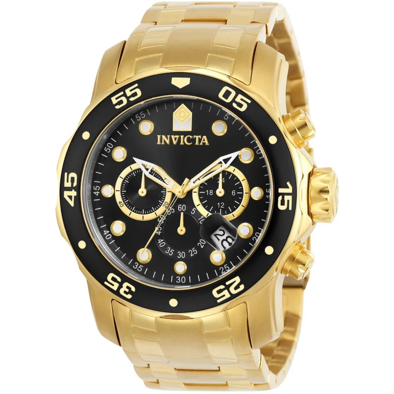 Invicta Pro Diver Scuba Quartz Chronograph Black Dial Steel Strap Men's Watch 0072