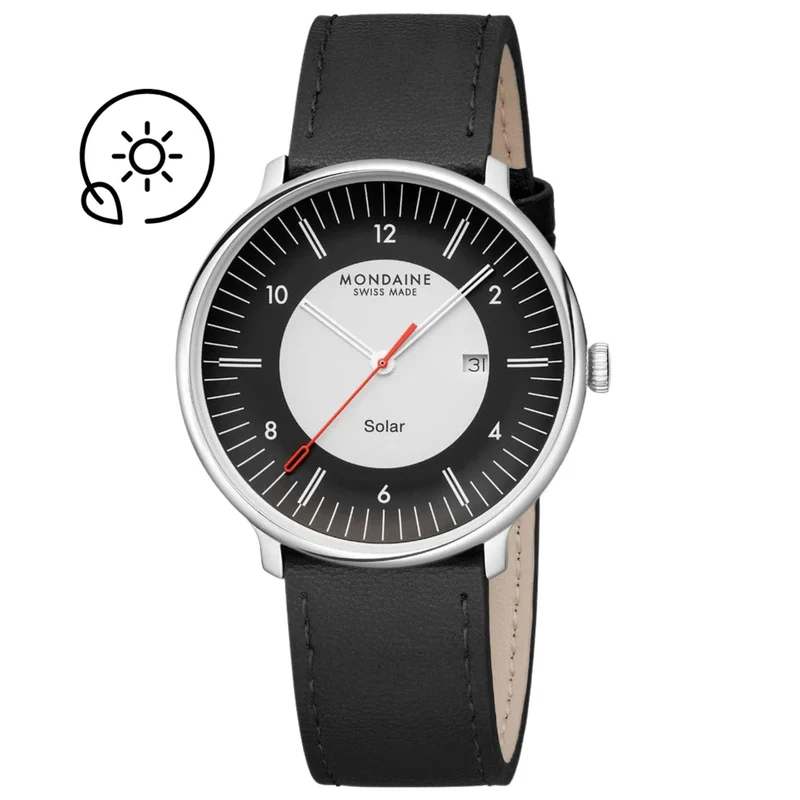 Mondaine Doppio Solar Black Dial Leather Strap Men's Watch MLE.41920.LBV