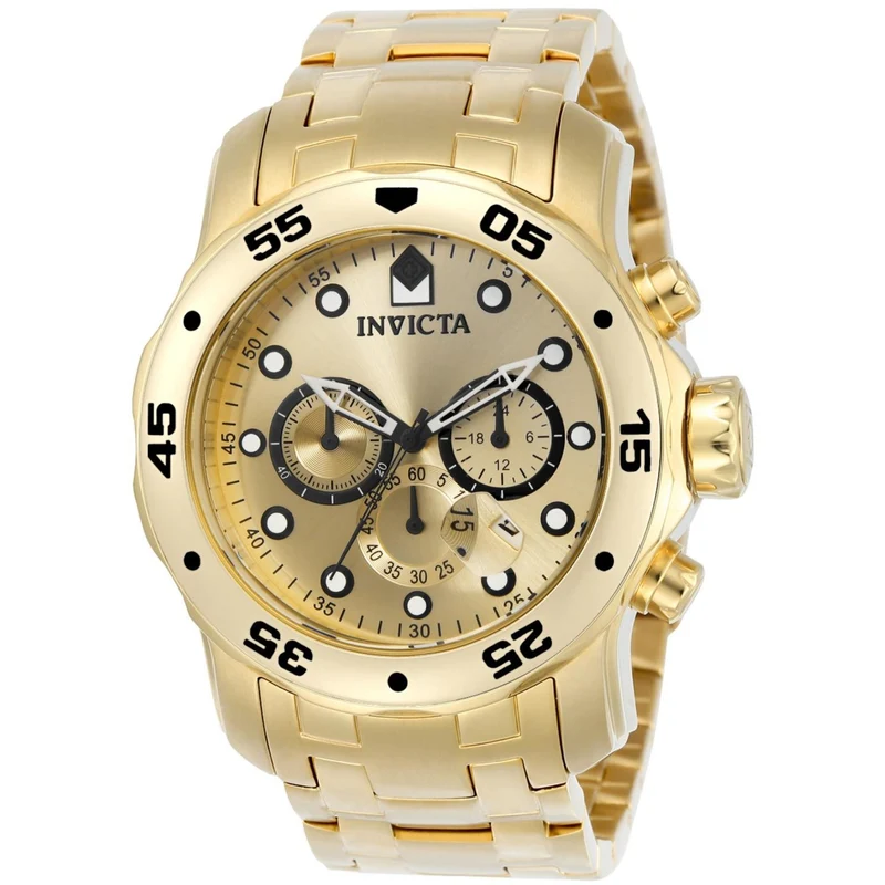 Invicta Pro Diver Scuba Quartz Chronograph Gold Dial Steel Strap Men's Watch 0074