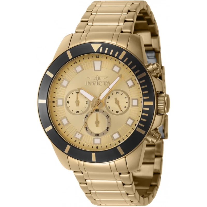 Invicta Pro Diver Quartz Chronograph Gold Dial Steel Strap Men's Watch 46045