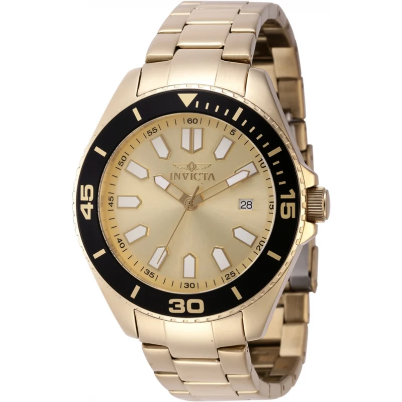 Invicta Pro Diver Quartz Gold Dial Steel Strap Men's Watch 46317