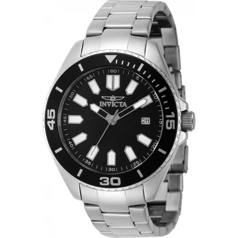 Invicta Pro Diver Quartz Black Dial Steel Strap Men's Watch 46316