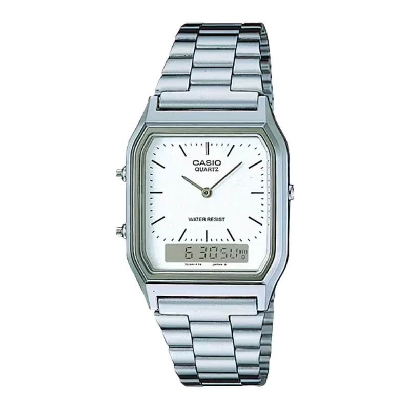 Casio Vintage Quartz White Dial Steel Strap Watch AQ-230A-7DMQYES