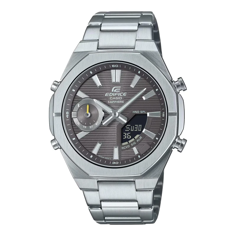 Casio Edifice Solar Powered Grey Dial Steel Strap Men's Watch ECB-S10D-8AEF
