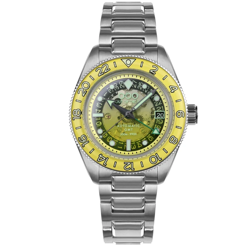 Out Of Order Limited Edition Shaker Limoncello Automatic GMT Steel Strap Men's Watch OOO.001-25.LC.BAND.SS