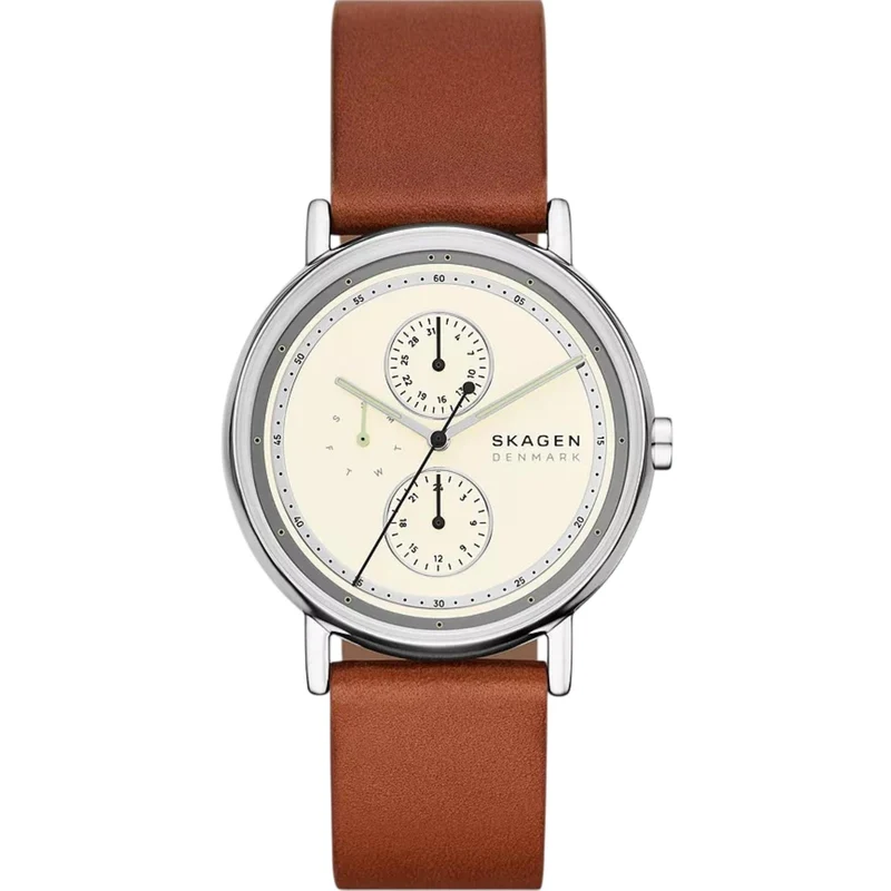 Skagen Signatur Multifunction Cream Dial Leather Strap Men's Watch SKW6942