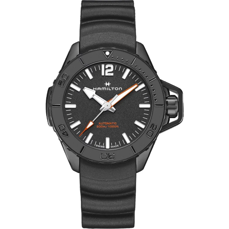 Hamilton Khaki Navy 46mm Black Dial Rubber Mens Automatic Watch H77855330