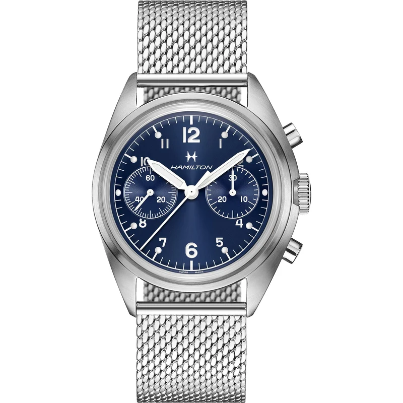Hamilton Khaki Aviation 40mm Chronograph Blue Dial Steel Mens Mechanical Watch H76409140