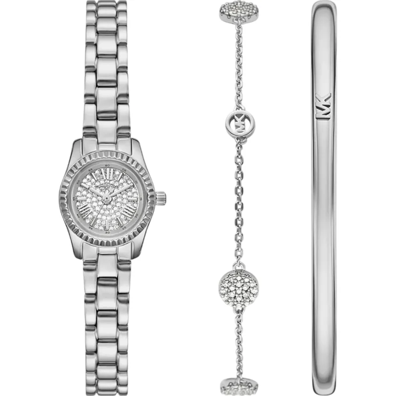 Michael Kors Micro Lexington Quartz Crystal Pave Dial Steel Strap Women's Watch MK4948SET