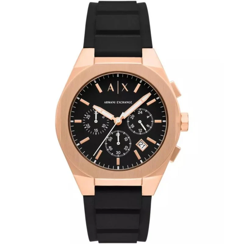 Armani Exchange Sync 42mm Chronograph Black Dial Silicone Mens Quartz Watch AX4190