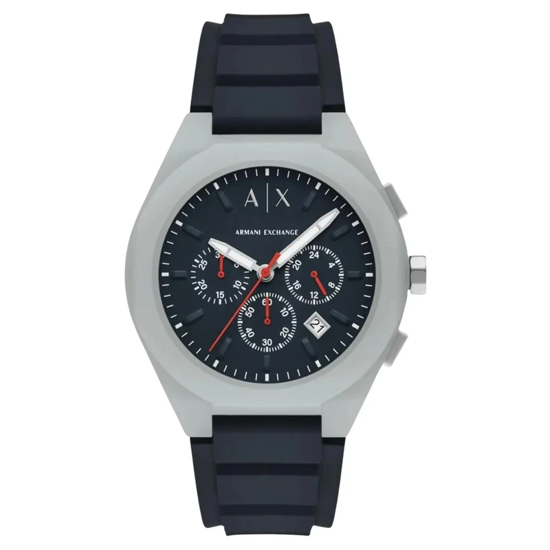 Armani Exchange Sync 44mm Chronograph Blue Dial Silicone Mens Quartz Watch AX4172