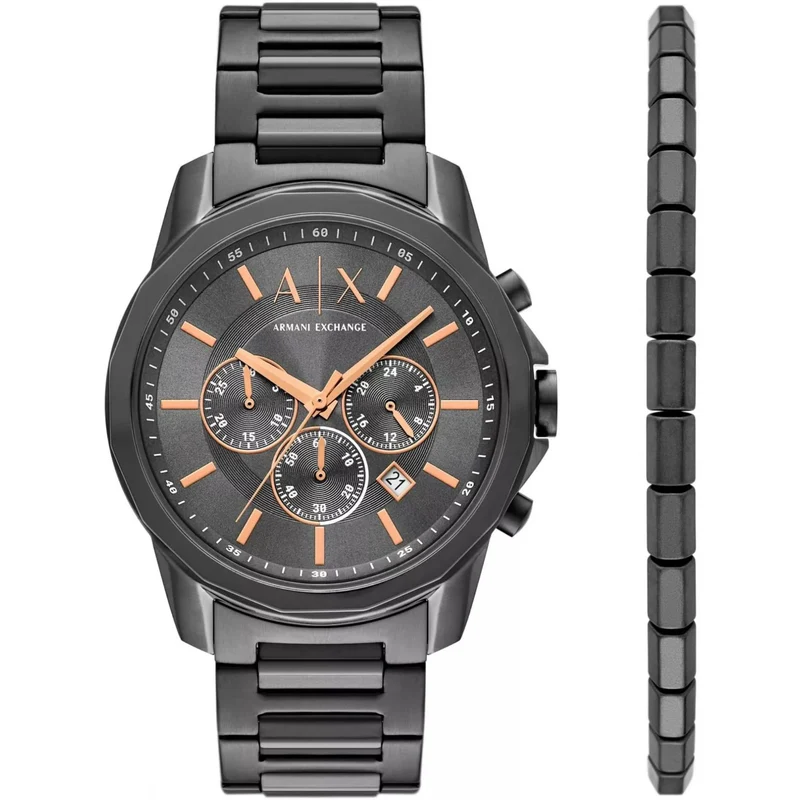 Armani Exchange Banks 44mm Chronograph Grey Dial Steel Mens Quartz Watch AX7170SET