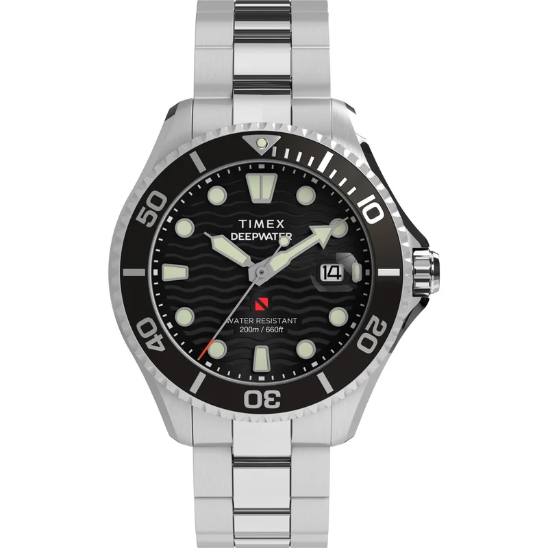 Timex Deep Water 44mm Black Dial Steel Mens Quartz Watch TW2W82000
