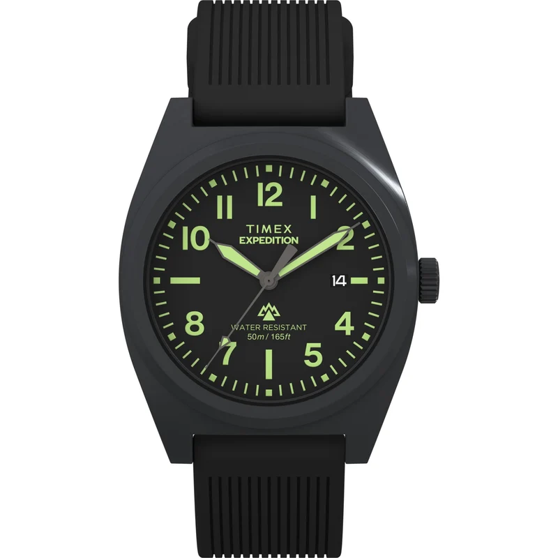 Timex Expedition 39mm Black Dial Silicone Mens Quartz Watch TW2Y18100