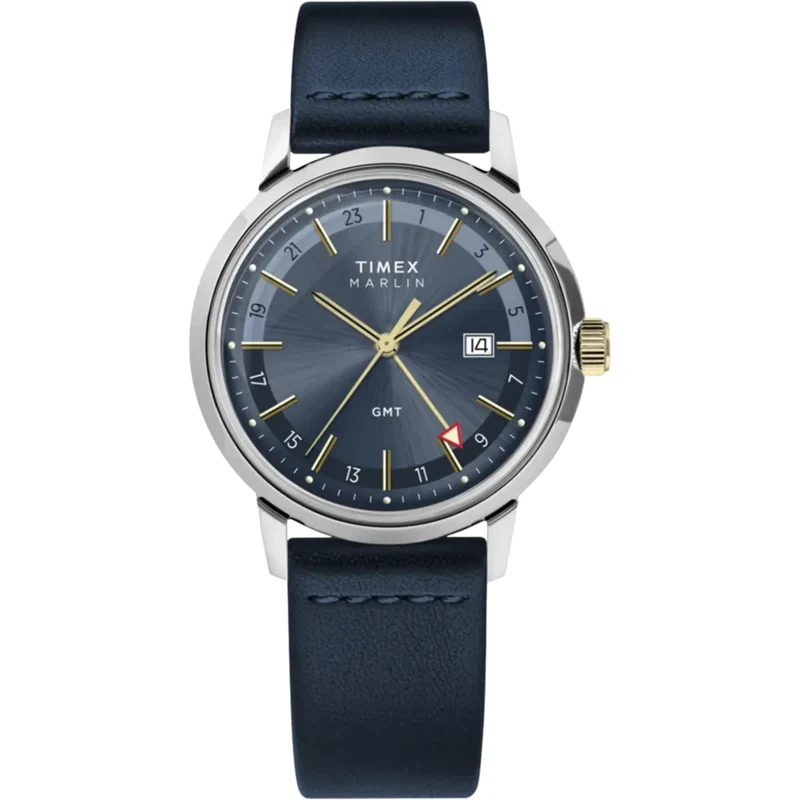 Timex Marlin 40mm Blue Dial Leather Mens Quartz Watch TW2Y47900