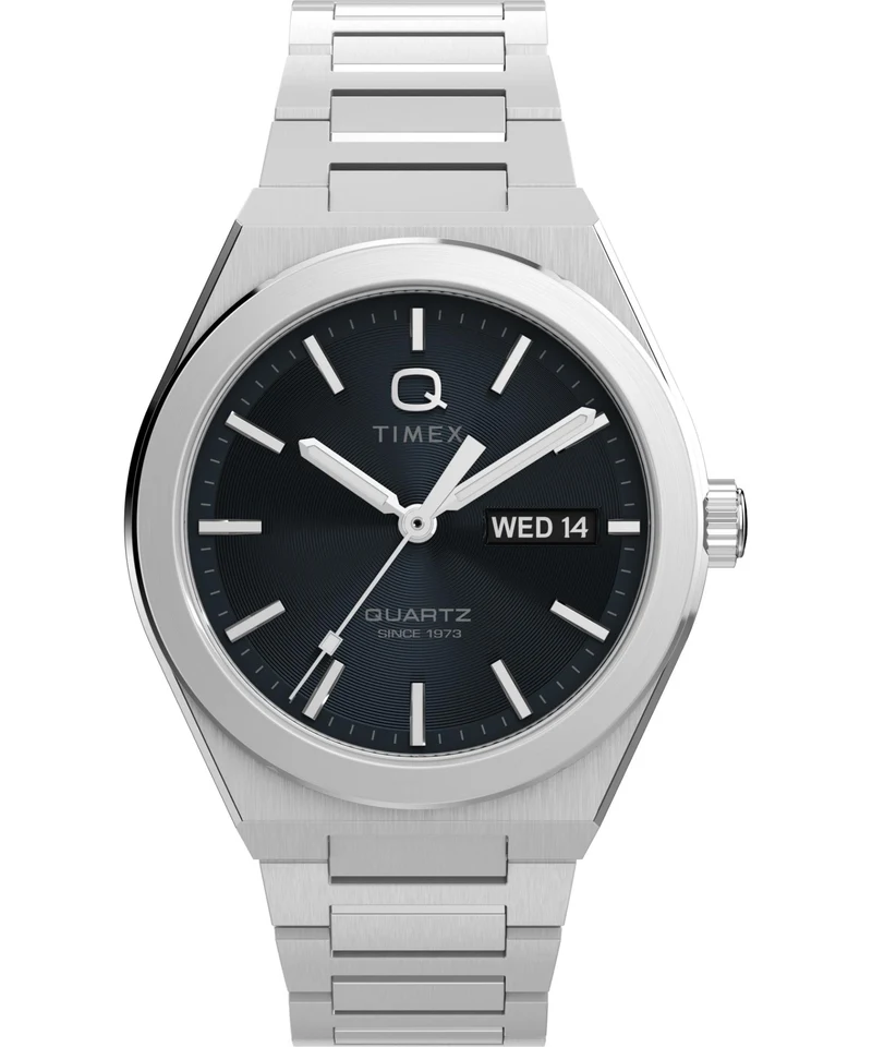 Timex Q 39mm Black Dial Steel Mens Quartz Watch TW2Y25000