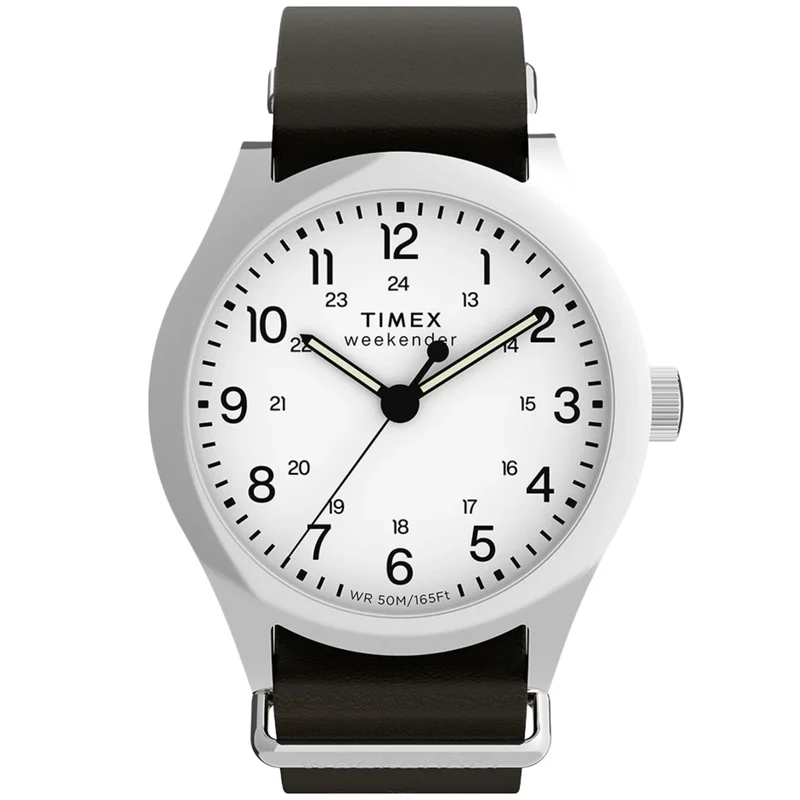 Timex Weekender 39mm White Dial Leather Mens Quartz Watch TW2Y35800