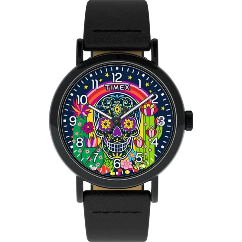 Timex Weekender 40mm Multicoloured Dial Leather Mens Quartz Watch TW2Y15900